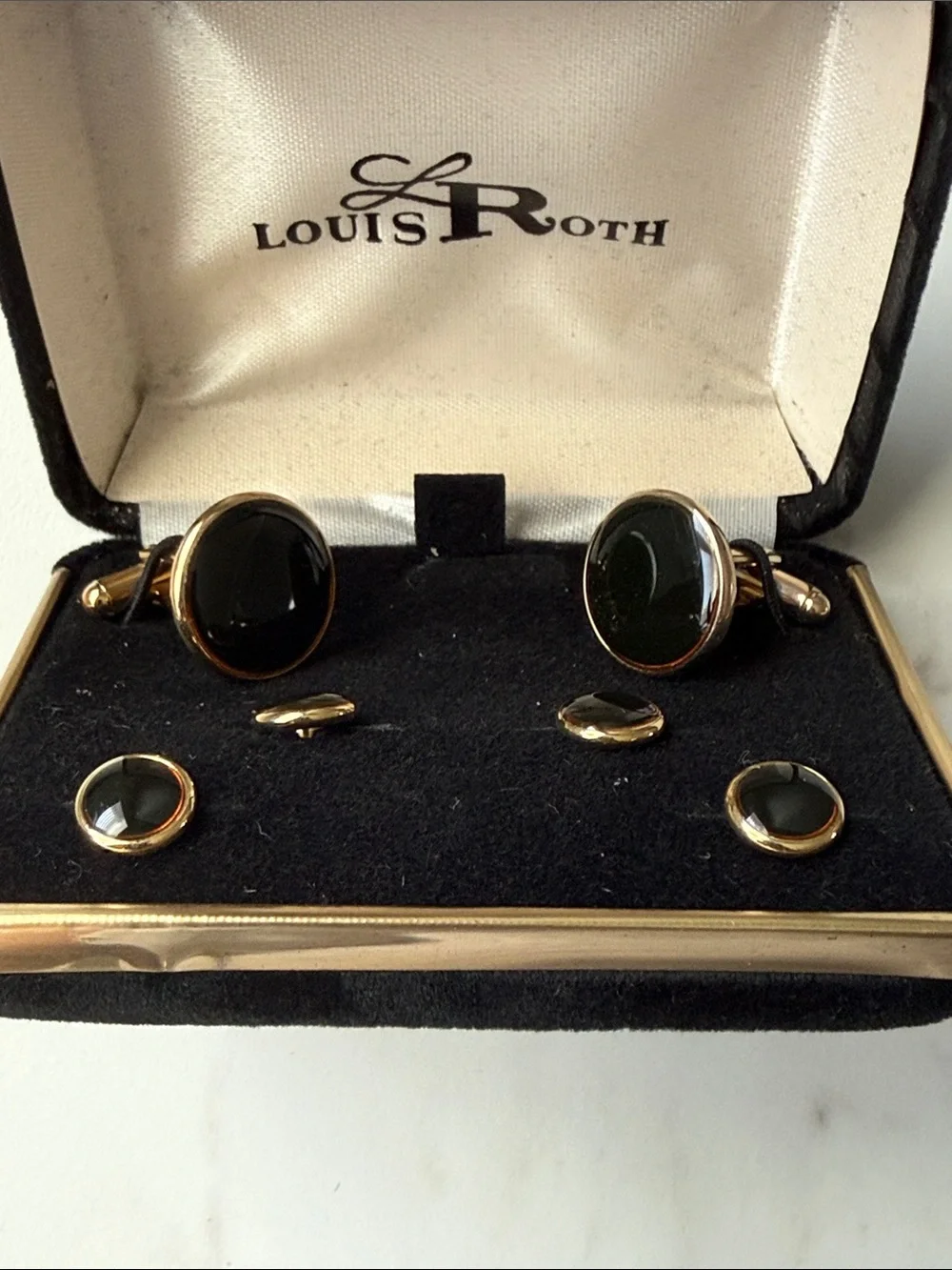 Louis Roth Cufflinks and Tuxedo Studs Coordinated Mens Black Gold Set New